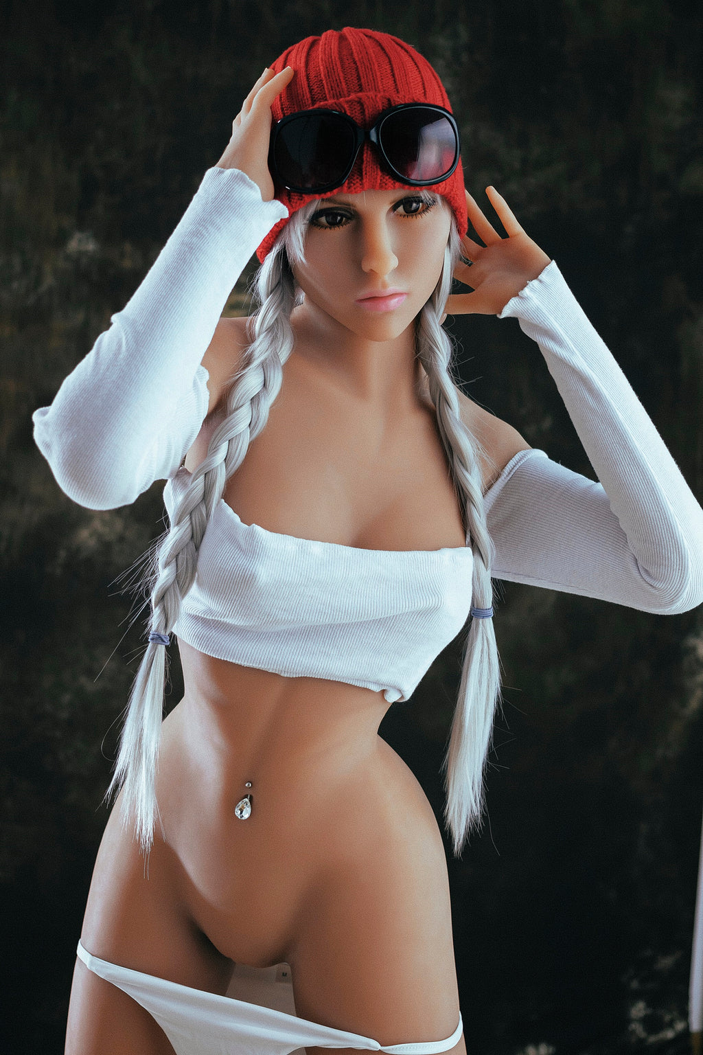 Beautiful woman with small breasts and plump hips, thin face, lifelike doll