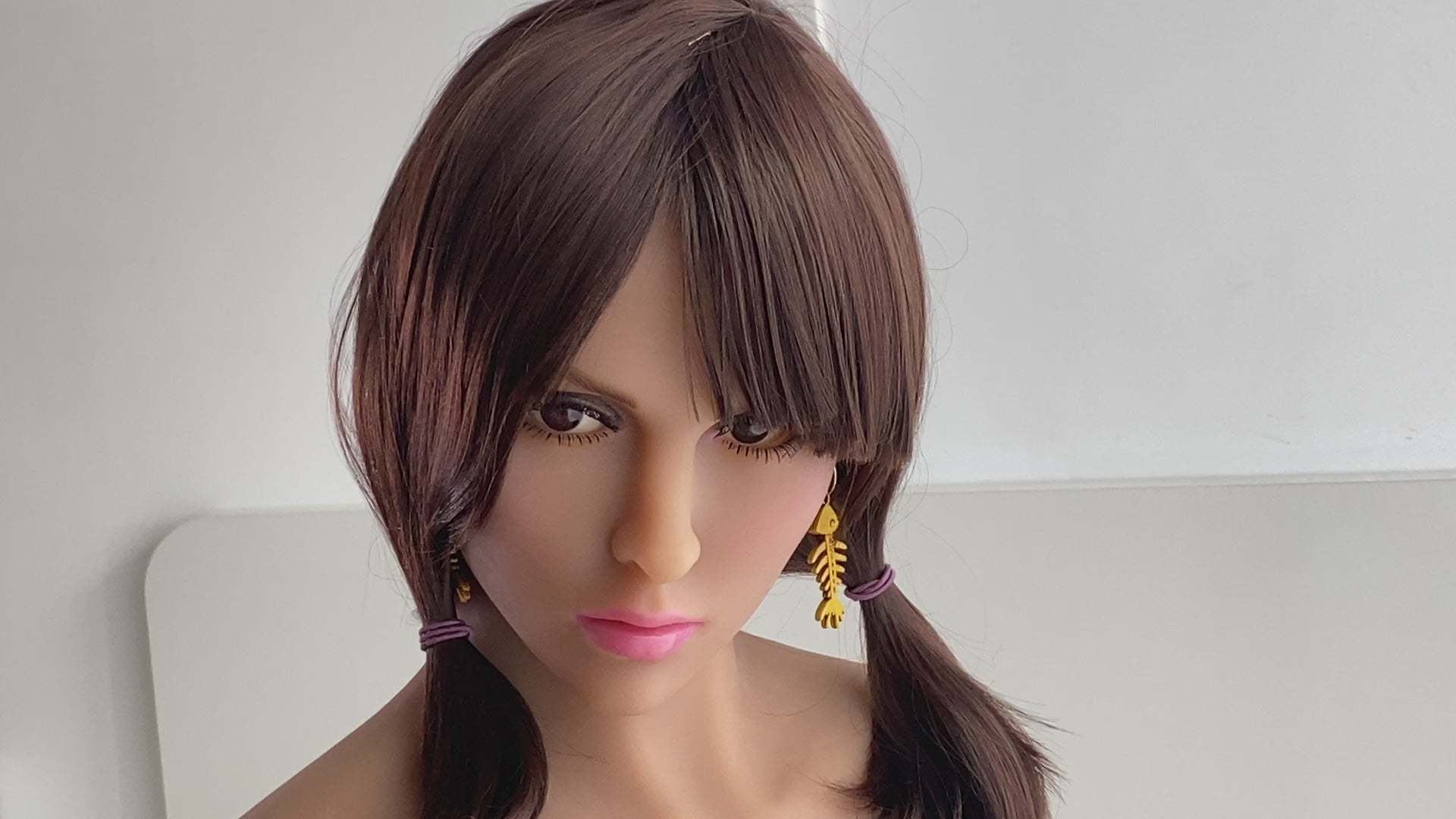 Beautiful woman with small breasts and plump hips, thin face, lifelike doll